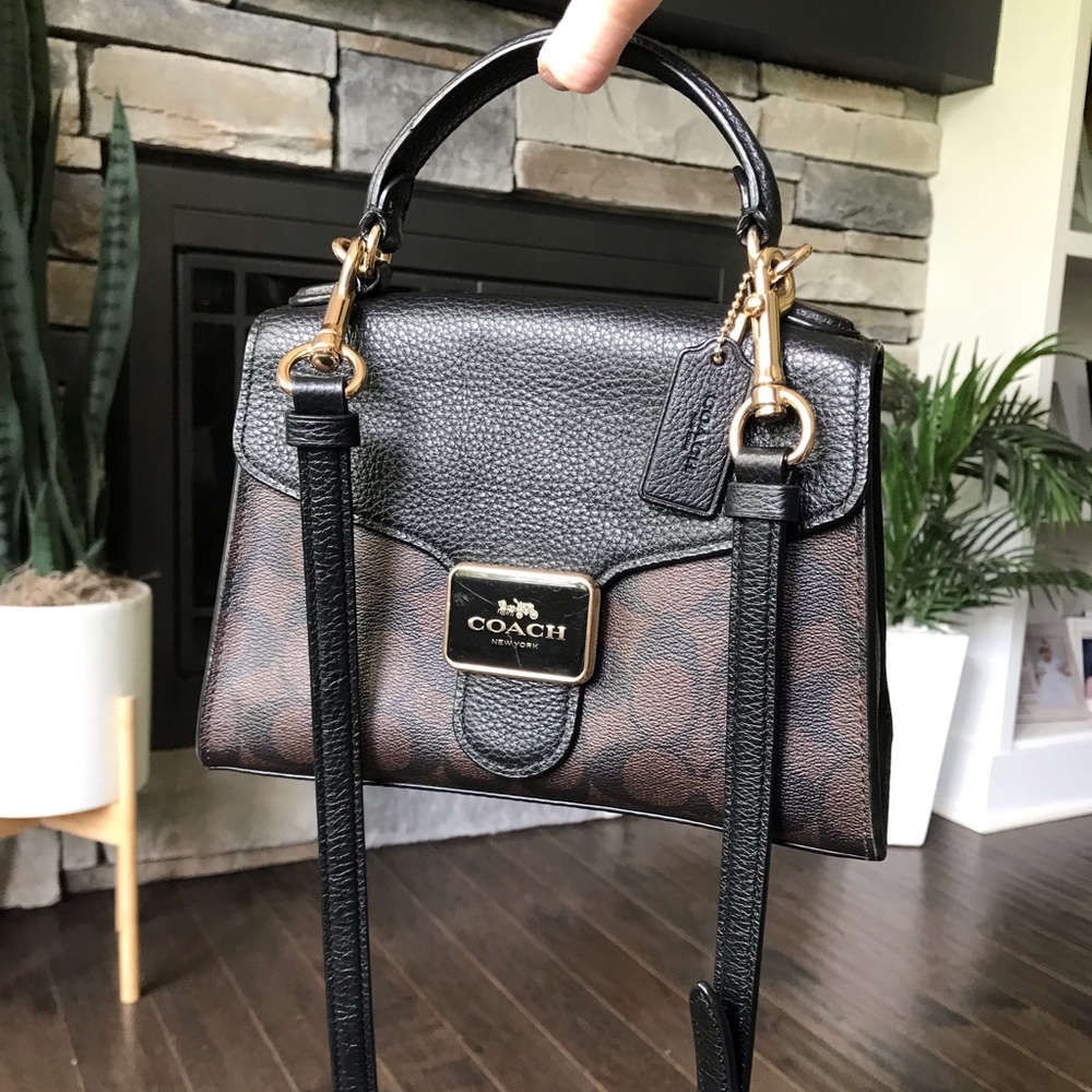 Coach Pepper Satchel Crossbody Purse, Signature Canvas / Leather, C7226